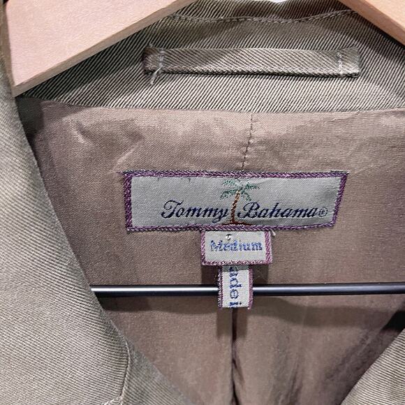 Tommy Bahama 100% Silk Notch Collar Jacket Green Button Down Twill Mens Medium - Picture 6 of 6